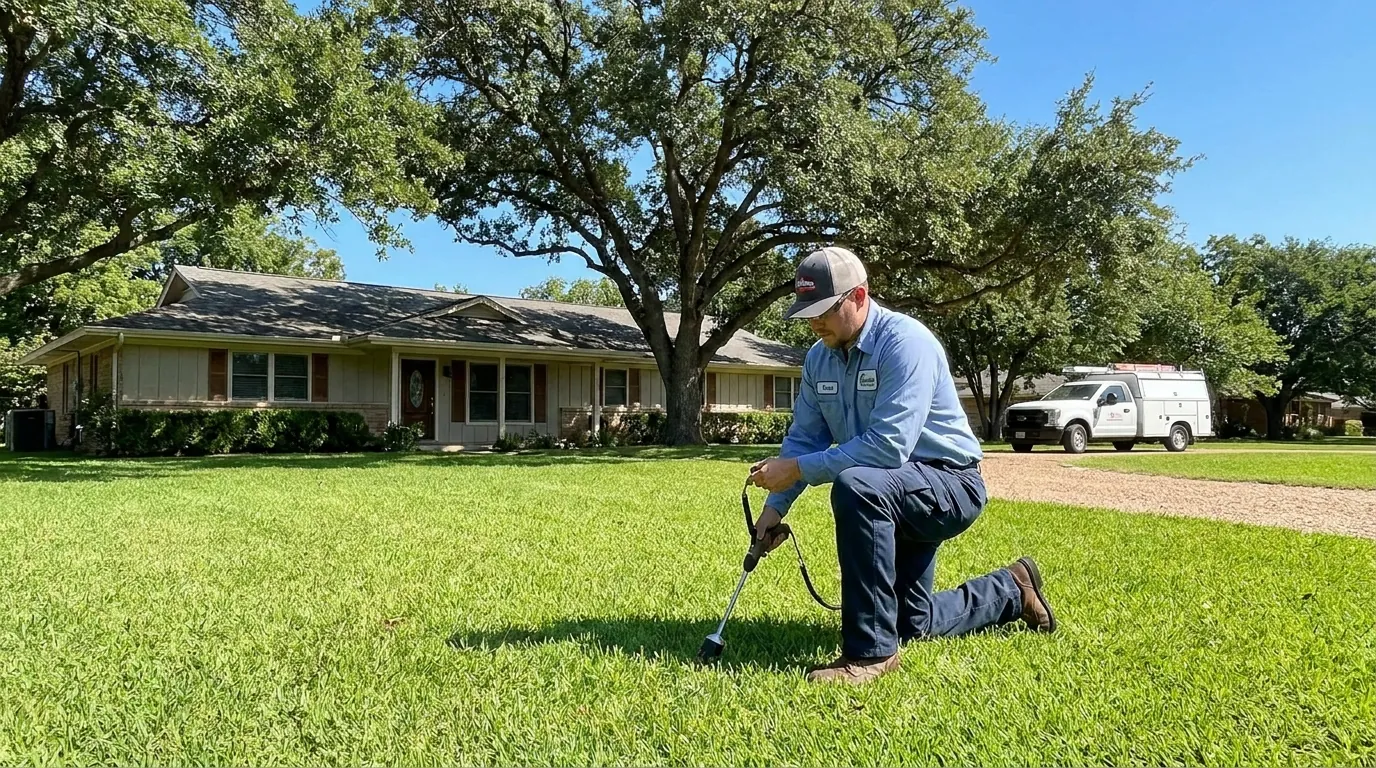 Drain field area being evaluated at a Waco home