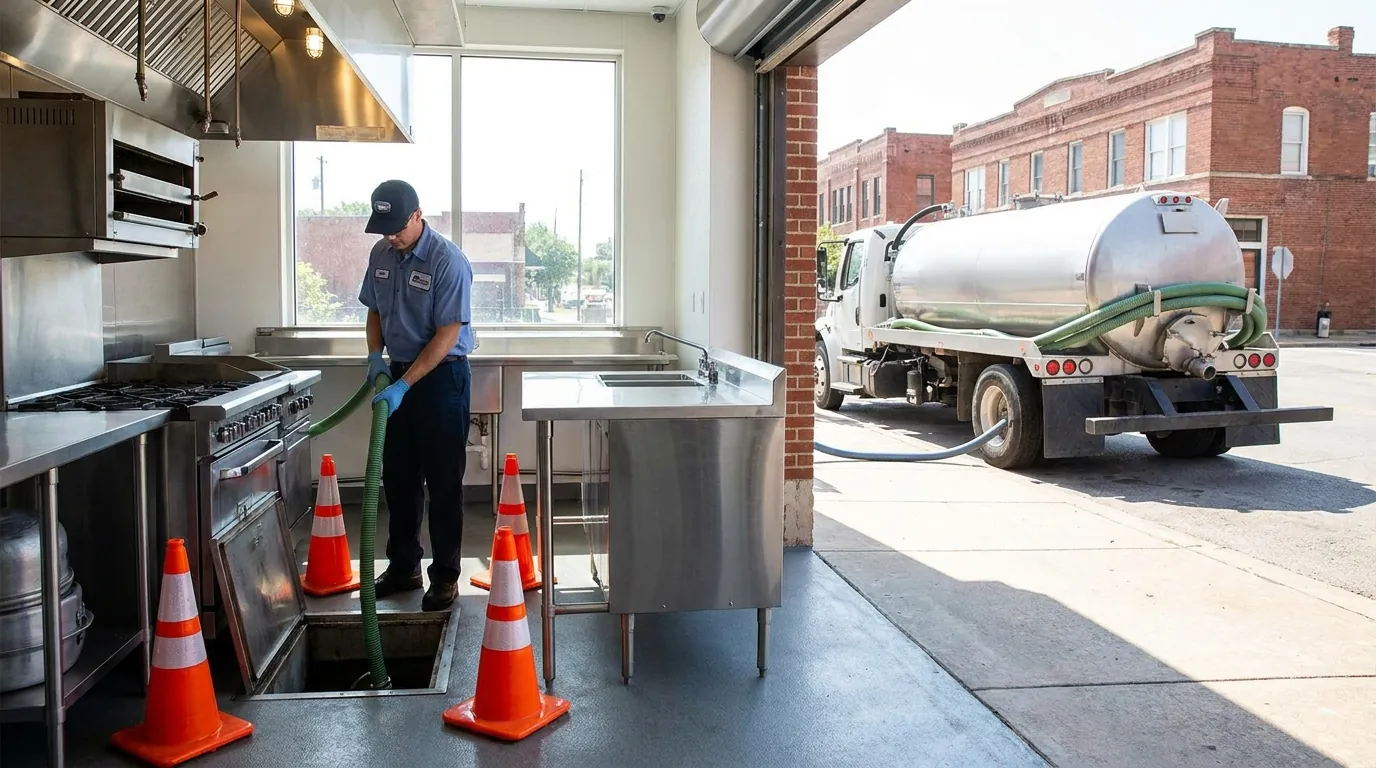 Grease trap being pumped at a Waco kitchen